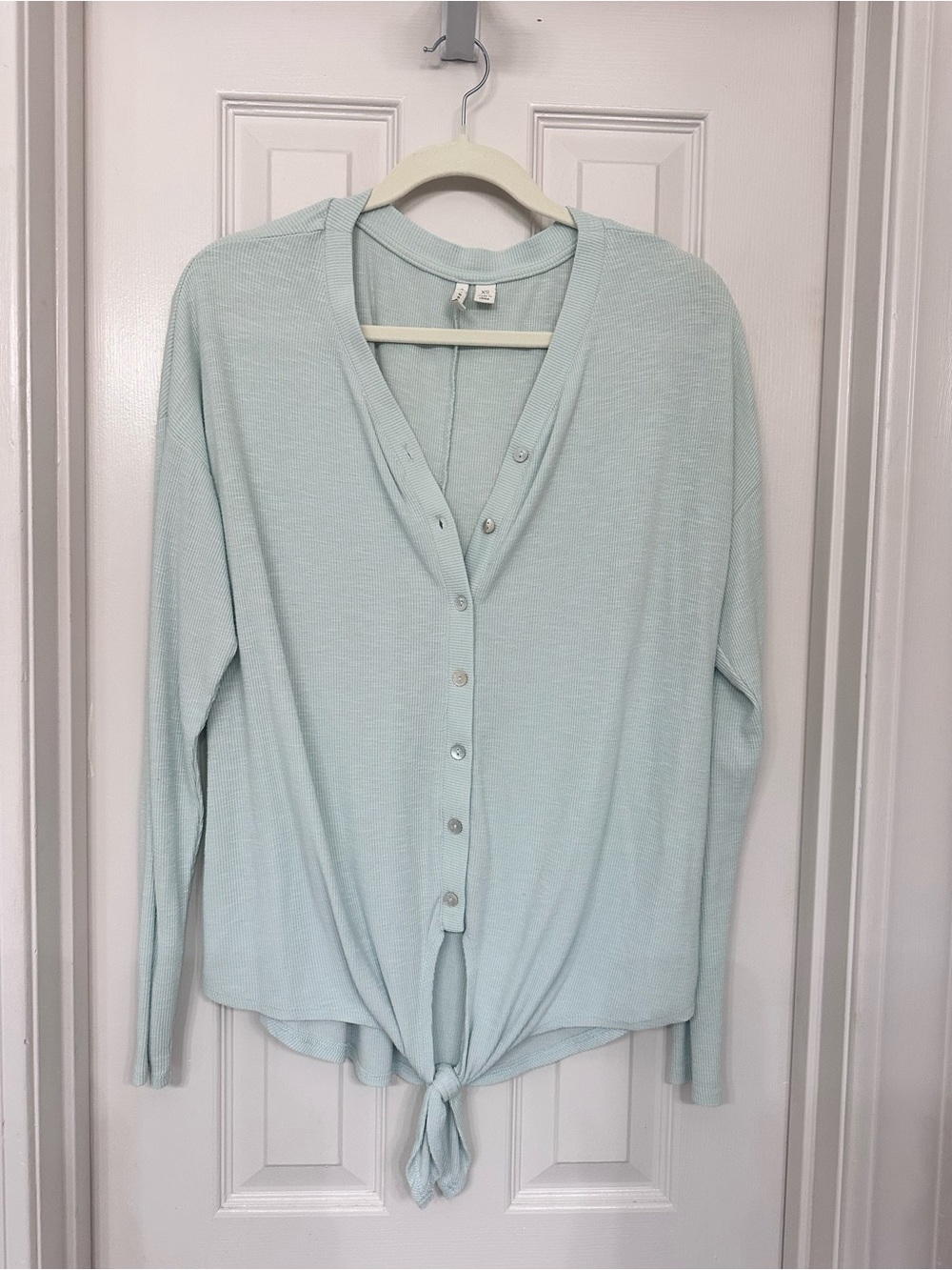 Light Blue Tie-Front Women’s Button-Down Top